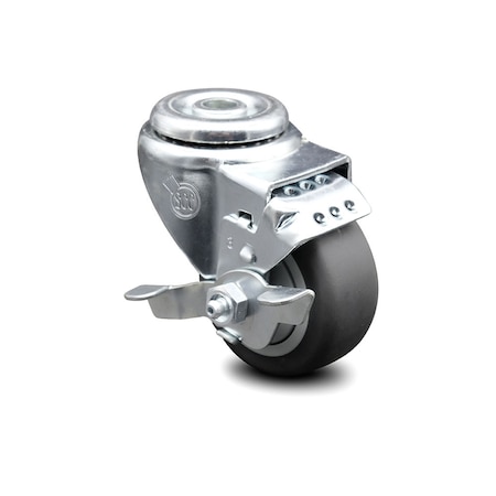 Service Caster 3 Inch Thermoplastic Rubber Wheel Swivel Bolt Hole Caster with Brake SCC SCC-BH20S314-TPRB-TLB